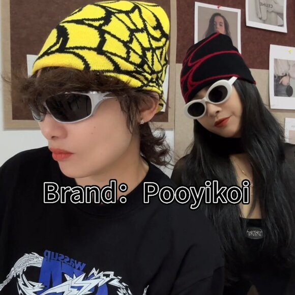 Y2K Gothic Spider Pattern Wool Acrylic Knit Beanie Unisex Winter Warm - Picture 7 of 7